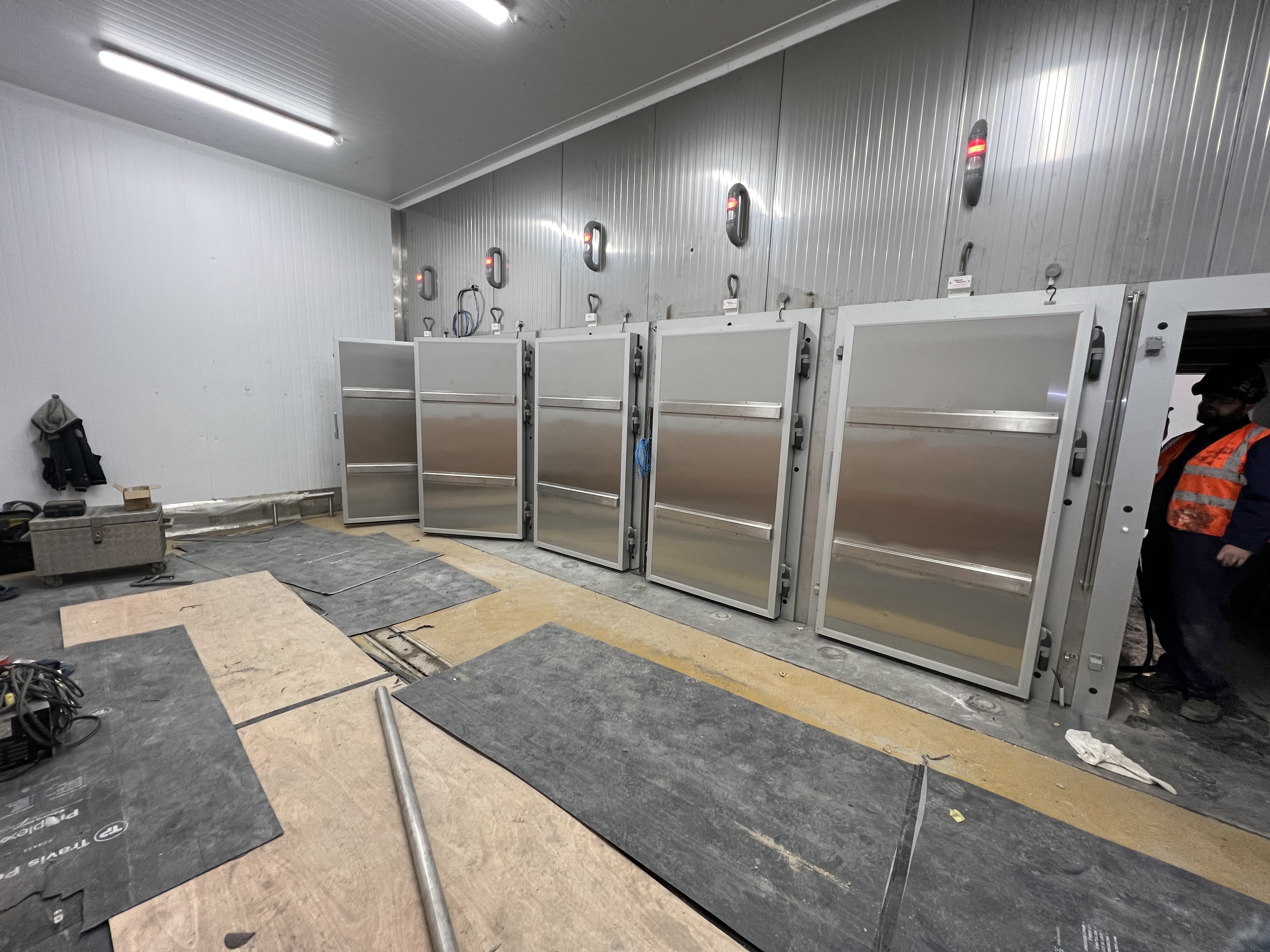 Stainless steel coldstore doors in food processing facility
